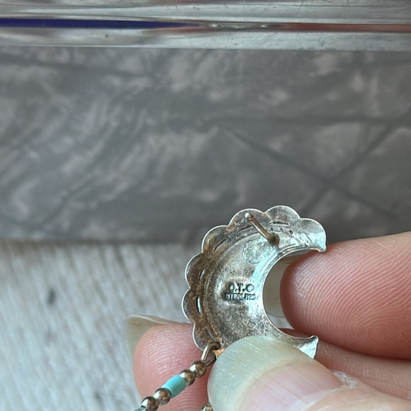 NAVAJO Concho Sterling vintage turquoise fringe signed and stamped Q.T. earrings - Picture 9 of 10